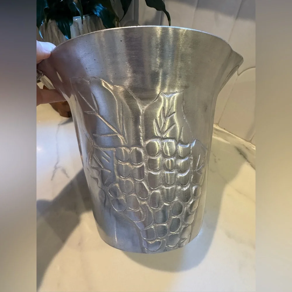 Midcentury Vintage Pewter Grapevine Ice Bucket or Wine Cooler